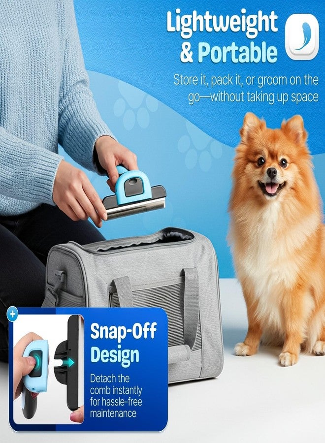 Flexzion Deshedding Dog Brush for Short Haired Dogs & Cats - Stainless Steel Dog Brush for Shedding Short Hair Pets Small, Medium, & Large - Professional Pet Grooming Comb Tool w/Safety Blade, Blue - Image 5